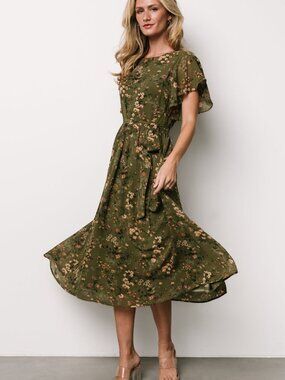 Baltic Born Laurel Midi Dress | Olive Floral, Size 1XL